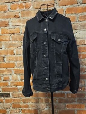 American Eagle Outfitters Black Stud-Trim Denim Jacket
